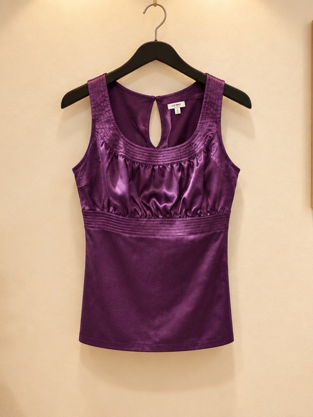 Cache Purple Satin Pintuck Scoop Neck Camisole